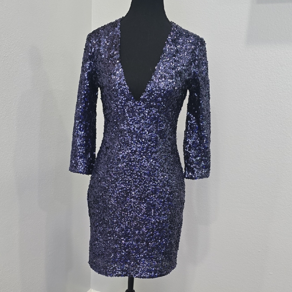 Express Women's V-Neck Surplice Sequin Party Mini Dress, Party, NY Eve, Sexy